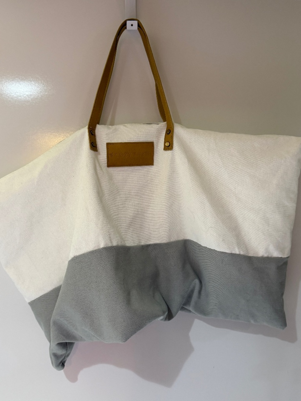 Cozy Earth Cotton Canvas Faux Leather Trim Oversized Weekender Travel Tote Bag